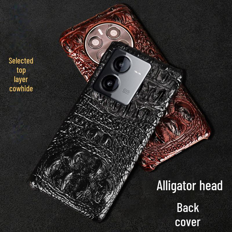 Luxury Genuine Leather Crocodile Skull Half Package Case for iQOO Z5 - High-end Protective Cover