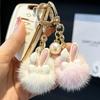 Adorable Faux Mink Fur Rabbit Keychain with Pearl Fur Ball Charm