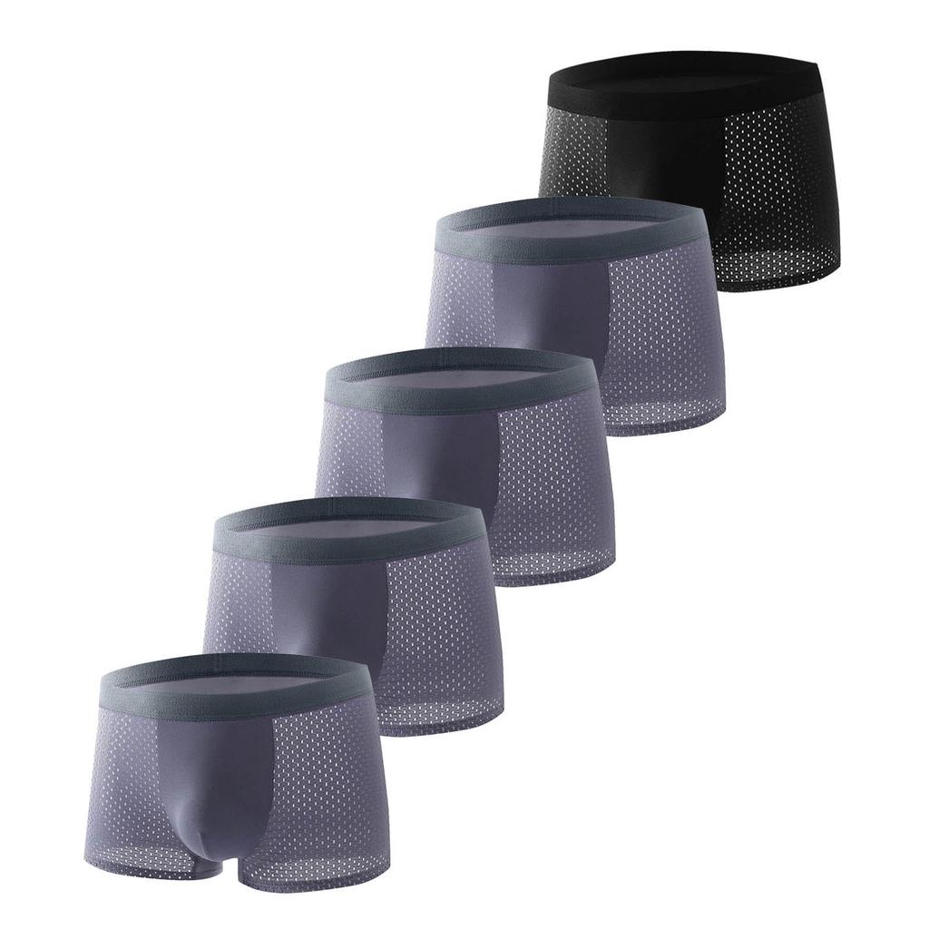 New Men's Ice Silk Seamless Mesh Boxer Briefs - Ultra-Thin, Comfortable, and Breathable.