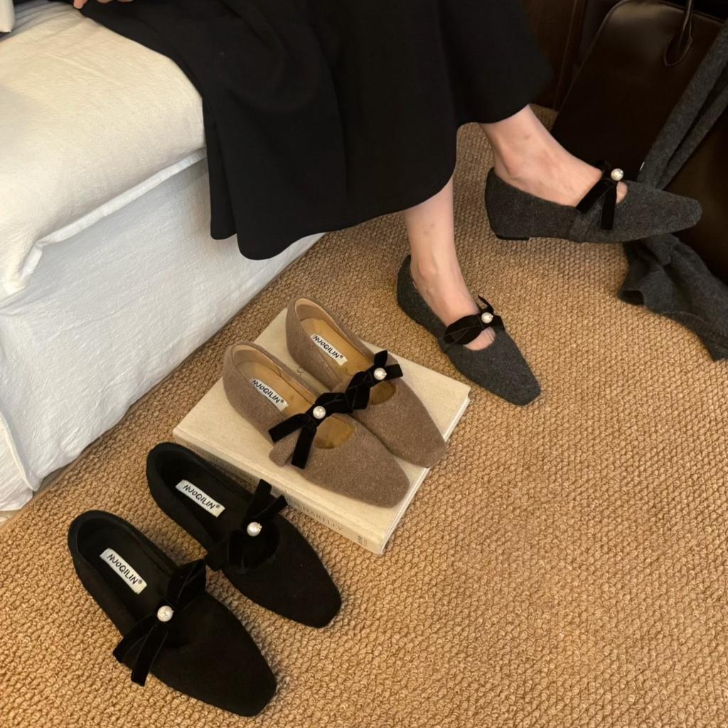 Französisch Premium Grau Klein Duftender Wind Spitze Samt Einzelne Schuhe Damen Abendwind Dicke Ferse Fee Baumwollschuhe Temperament Mary Jane Schuhe