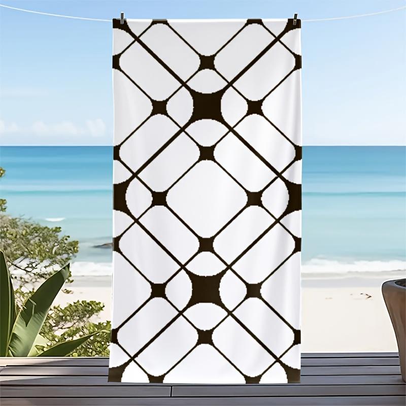 Trending Coastal Striped Print Towel Soft Large Wrap for Men Women Beach Holiday Blue & White Wave Stripe Beach Towel
