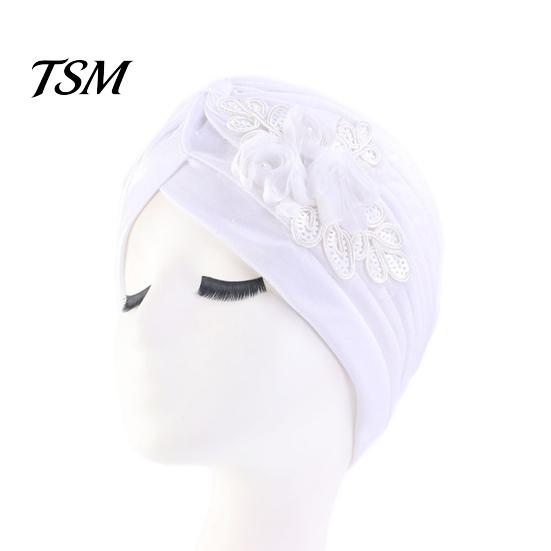 Winter Hat Women Good Stretch Wind-proof Tear-resistant Anti-shrink Brimless Warm Sequin Trim Flower All Match Turban Fashion Accessory Lady Beanie