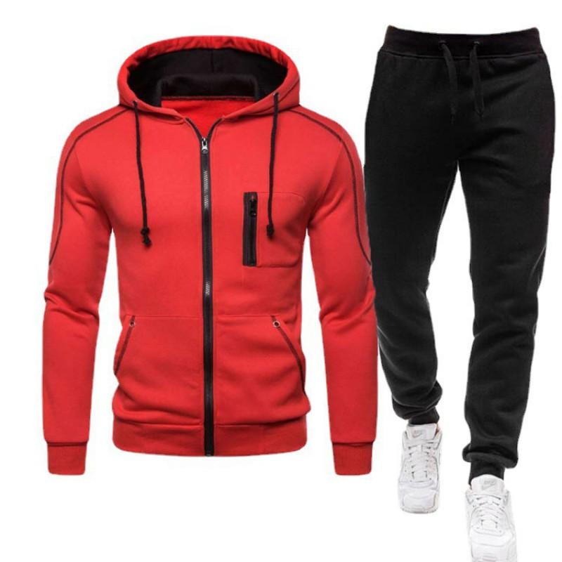 Mens Hooded Sweatshirt Set Casual Two-Piece Outfit Loose Fit Fleece-Lined Winter Sportswear
