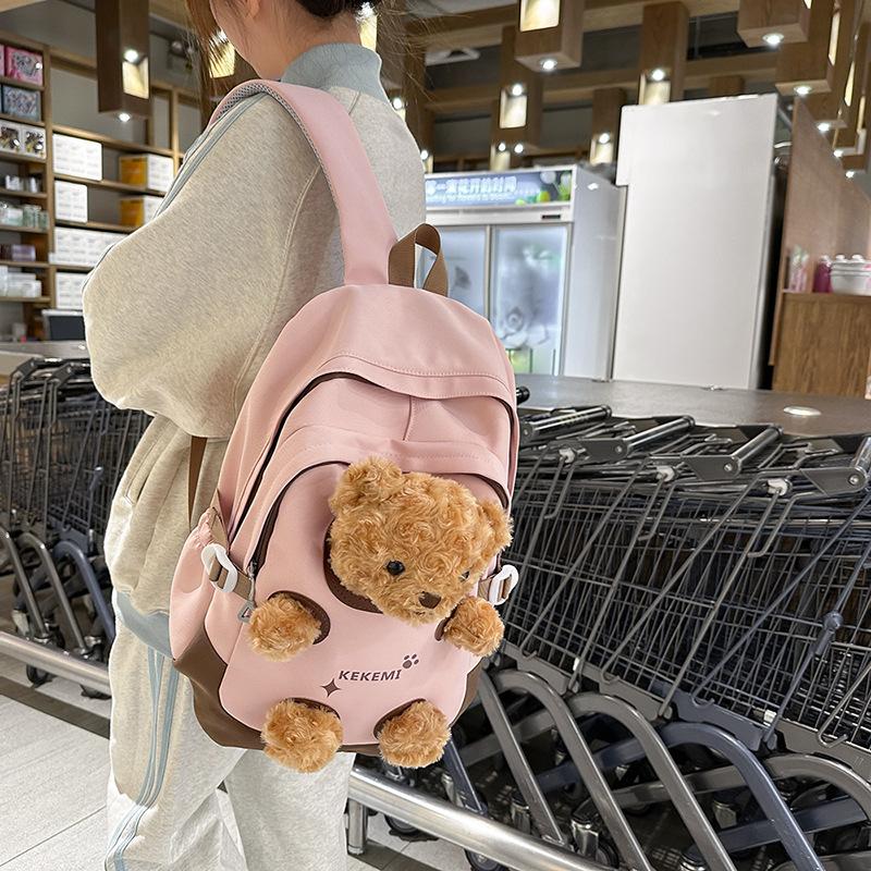 Schoolbag Cute Doll Backpack Cartoon Plush Bear School Bag Junior High School Student High School Student Backpack Travel Lightweight Bag