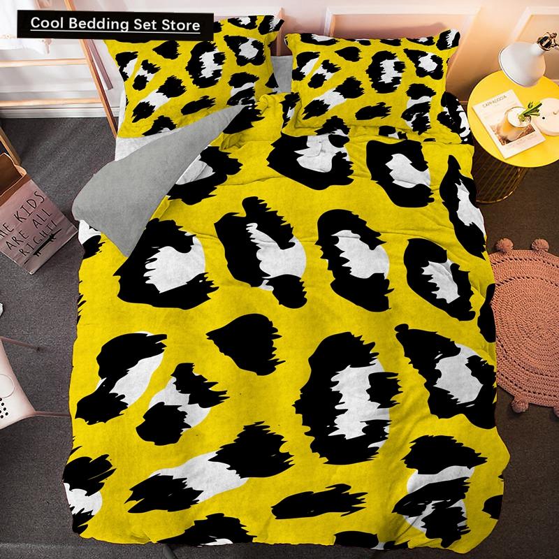 Leopard Print King Queen Duvet Cover Brown Cheetah Skin Pattern Bedding Set for Teens Girl Women Leopard 2/3pcs Soft Quilt Cover