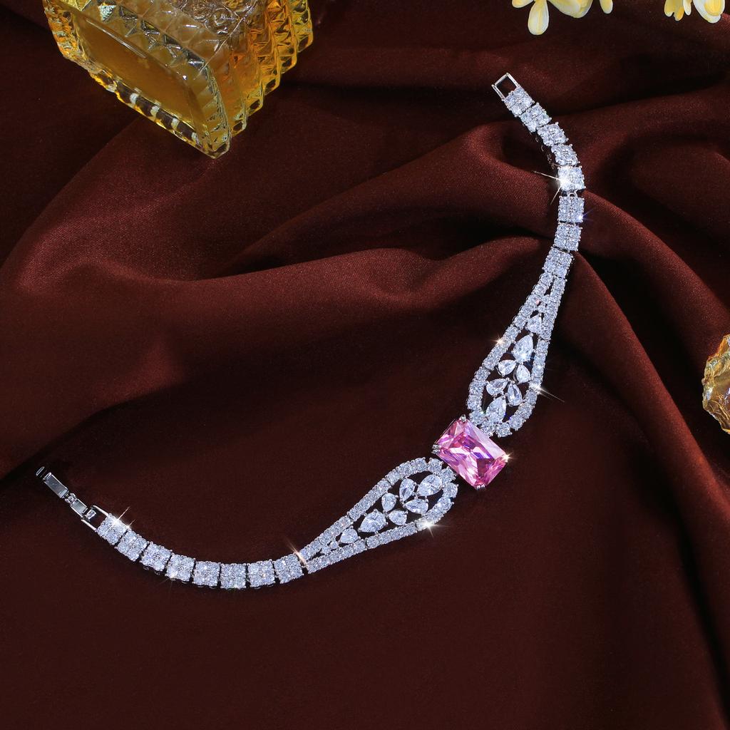 Princess Pink Diamond Wheat Ears Hollowed Out Light Luxury Ins Wind Zircon Bracelet Sweet And Versatile Temperament High-End Bracelet Bracelet Bracele