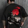 Japanese Pagoda Mount Fuji Red Sun Sakura Art Graphic Print T Shirt Unisex Crew Neck Short Sleeve Casual Streetwear Fashion Tees Tops For Men Women