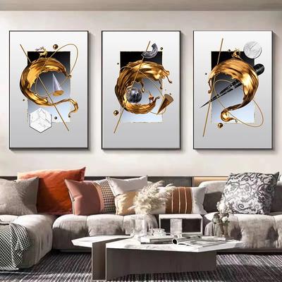 Abstrakte goldene geometrische Leinwandmalerei, nordische moderne Poster und Drucke, Wandkunst für Wohnzimmer, Heimdekoration