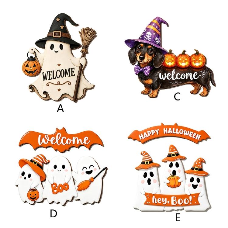 Halloween Porch Wall Sign for Front Door Entryway Display, Funny Wooden Hanging Pendant Accent for Fall Party Setup
