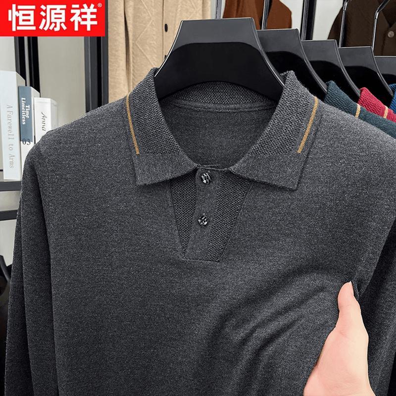 Hengyuanxiang Men's Autumn/Winter Wool Blend Long Sleeve Polo T-Shirt