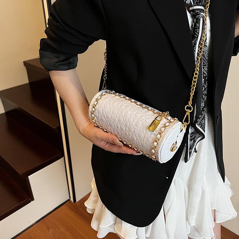Premium Sense Cylinder Bag Women's 2025 Summer New Versatile Messenger Shoulder Bag Golden Ball Adjustable Chain Pillow Bag