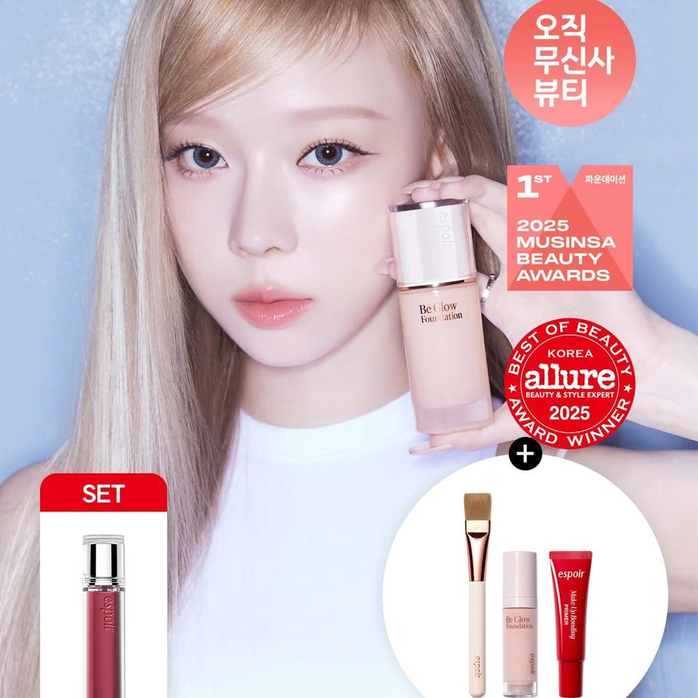 Be Glow Foundation & Couture Lip Tint Glaze SET (+Gift: True Glow Foundation Brush + Mini Foundation #Wedding Peach + Mini Primer 7g)