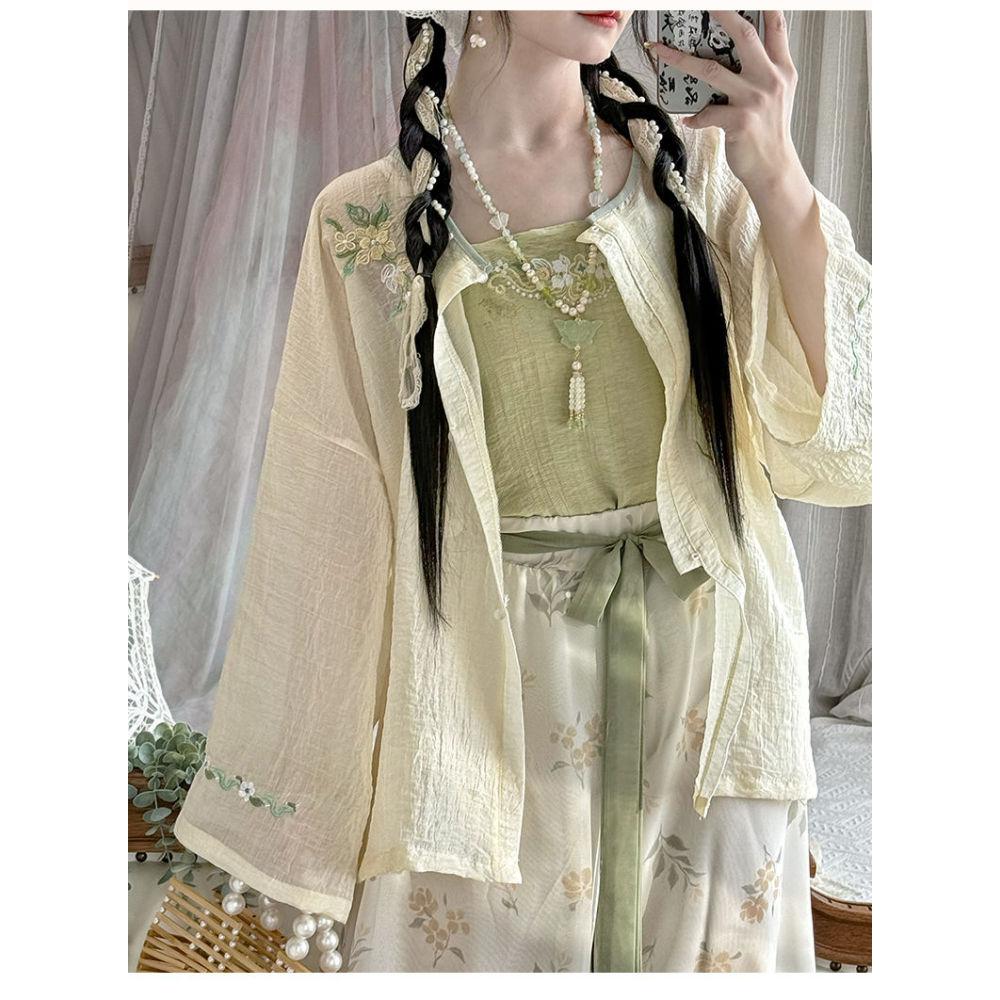 Vyšívaný a prodyšný denní oblek ve stylu čínské dynastie Hanfu pro ženy