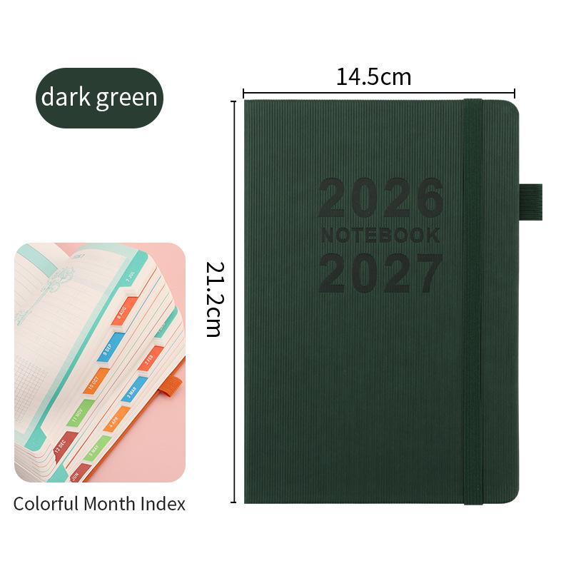 2026 Přeshraniční anglický diář s gumičkou: Roční kalendář, Týdenní plánovač, 365denní efektivní zápisník