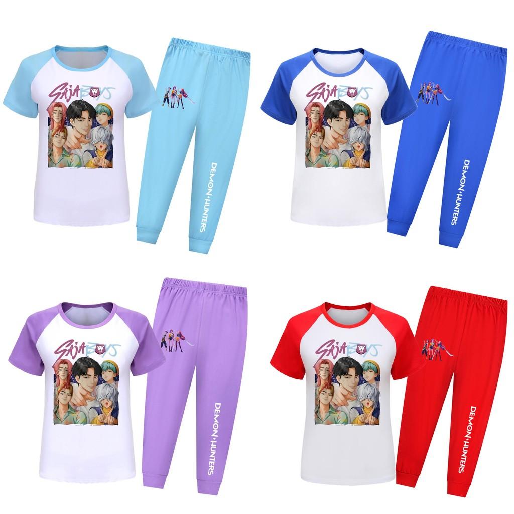 Hunters Kpop Demon Saja Boys Pattern Short Sleeved Shirt Long Pants Suit Pajama
