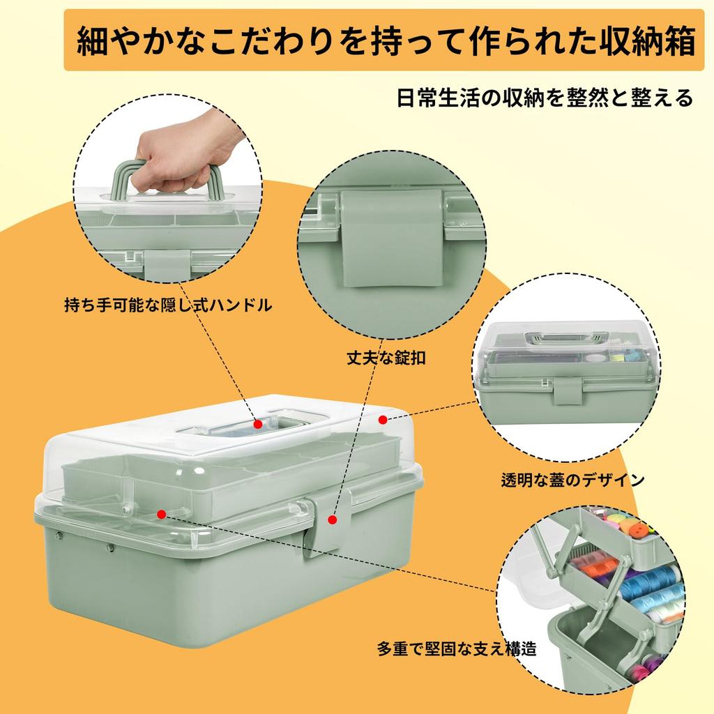 Large Capacity 3-Tier Tool Box, Multifunctional Storage Box, Semi-Transparent, 180-Degree Opening, Sewing Box with Handle, Tool Case, Home/Car Use, Sm