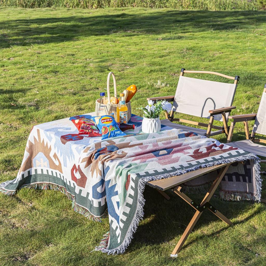 Morandi Color Ethnic Color Geometric Cotton And Linen Lace Tablecloth Coffee Table Cloth High-End Round Table Cloth Table Cloth