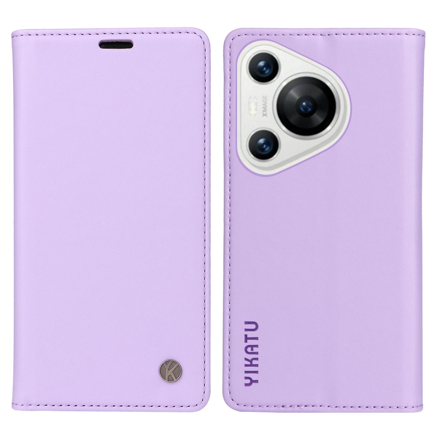 

YIKATU YK-001 For Huawei Pura 70 Case Leather Phone Cover Card Slot Stand Strong Magnetic Light Purple