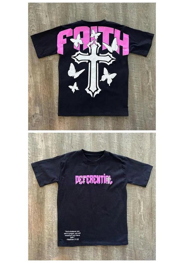 Y2K Hip Hop Retro Cross Graphic Men's Oversized Cotton T-shirt