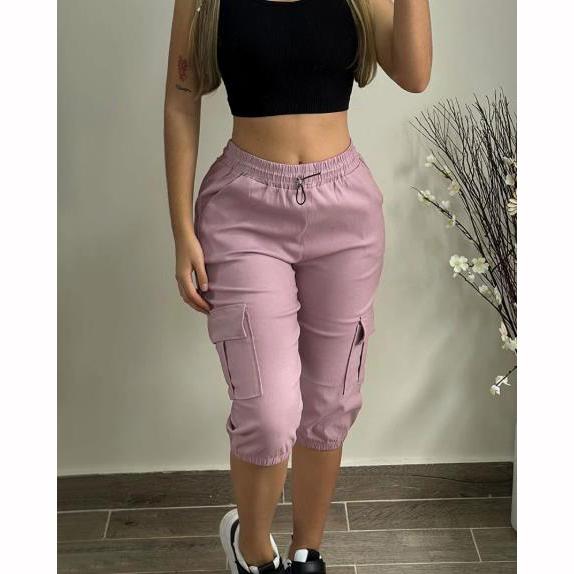 

Женские брюки летние модные карманные с манжетами на завязках повседневные простые облегающие повседневные брюки длиной до колена XL розовый