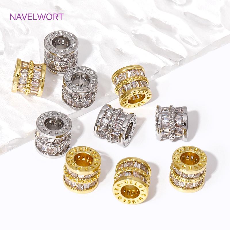 Luxury Zircon Crystal Beads 18K Gold Plated Brass Round Spacer Beads,Separators For Beads,DIY Beading Jewelry Making Fittings