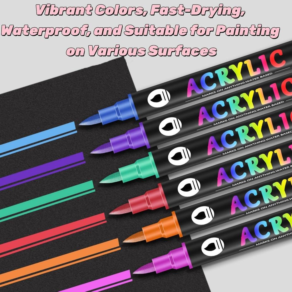 48 Colors Acrylic Paint Markers,Dual Tip Dual Color Drawing Marker Pen for for Adult Art,Rock Painting,Ceramic,Wood,Plastic,Calligraphy