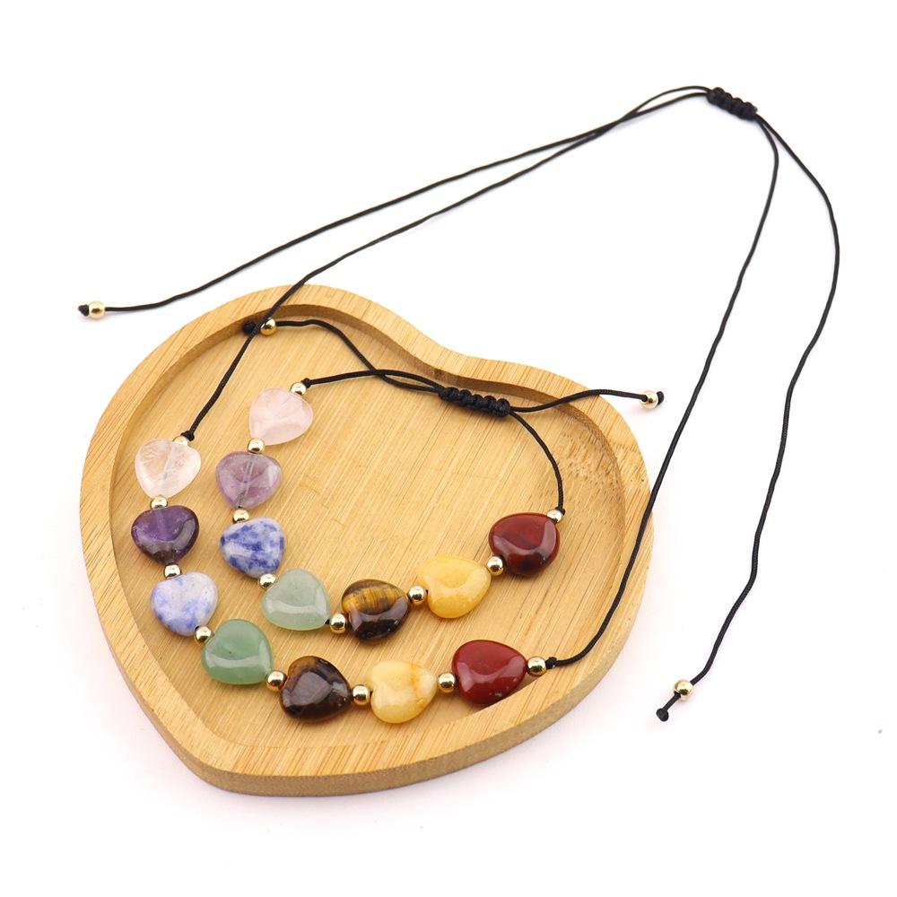 Natural Crystal Necklace Colorful Love Crystal Hand-Woven Necklace Bracelet Peach Heart Pendant N739