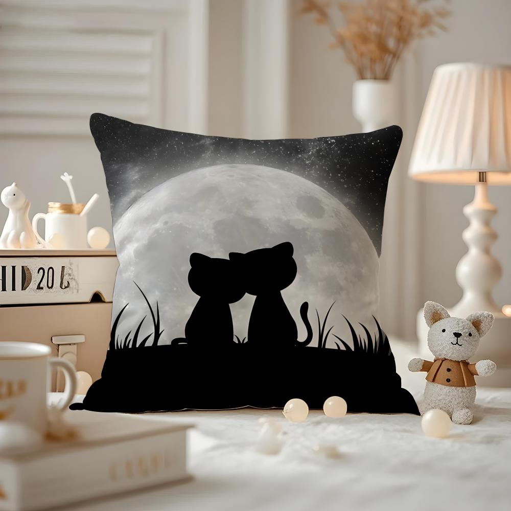 Новый чехол для подушки с милой парой черных котят, пылезащитный, наволочка с невидимой молнией, шелковистый короткий плюш, чехол для диванной подушки 12x12Inch