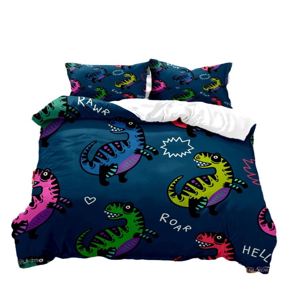 Three-Piece Cartoon Cute Dinosaur 3D Digital Printing Bedding Kit Bed Sheet Quilt Cover