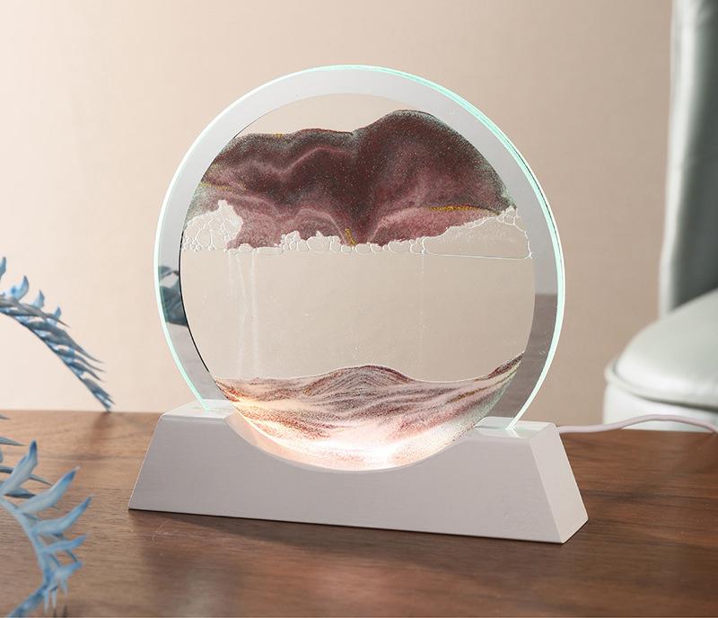 Sandscape Moving Sand Art Picture Table Lamp 3D Hourglass Quicksand Flowing Sand Painting Office Desktop Home Decor Gifts