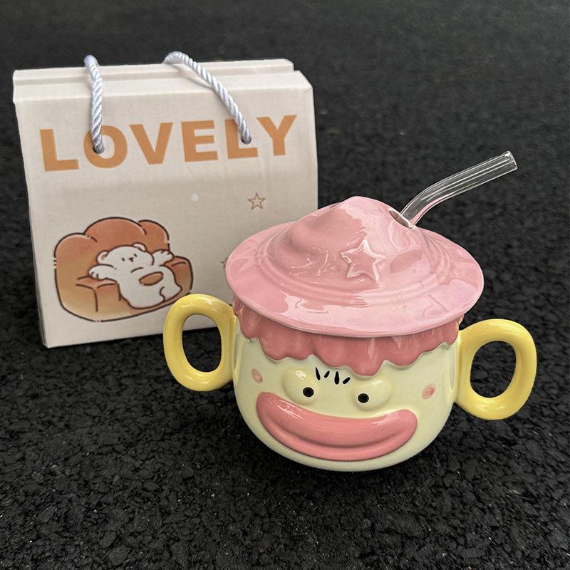 Cute Clown Mug Funny Ceramic Cup with Lid To Give Birthday Gift for Best Friend Girls Souvenir Gift Box