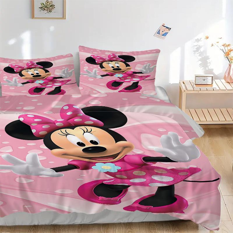 3pcs Minnie Mouse Pink Polka Dot Printed Bedding Set, Soft and Comfortable Quilt Cover for Bedroom, Guest Room W078