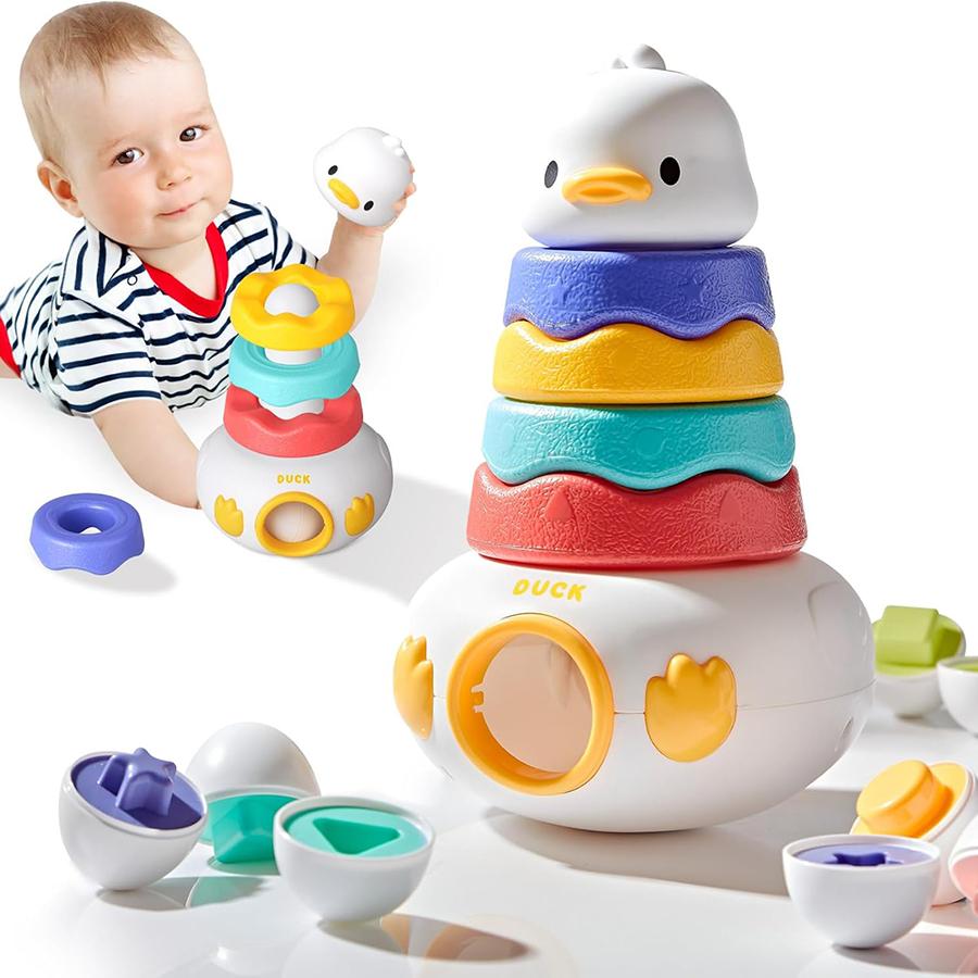Baby Stacking Toy with Rings Montessori Toy 3-in-1 Matching Easter Eggs Stacking Tower for Stacking Game Educational Toys Gifts