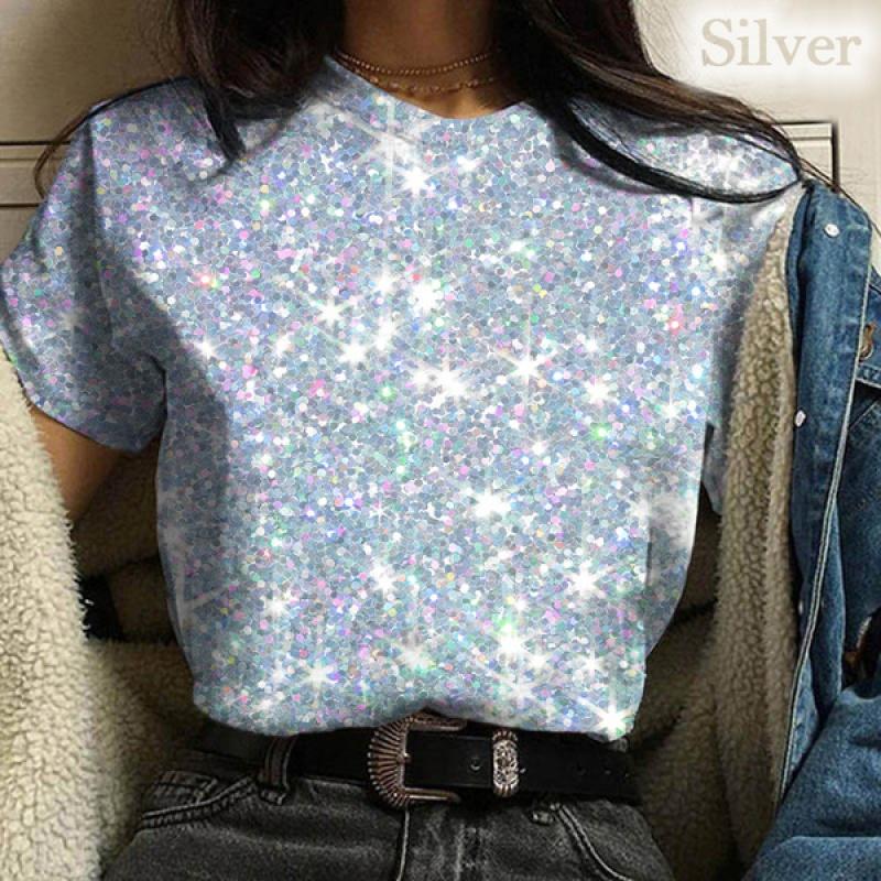New Color Glitter Pattern 3d Print T-shirt Unisex Casual Sround Neck T Shirt
