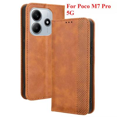 Poco M7 Pro 5G için Flip Lüks Retro Deri Kılıf Cüzdan Kitap Mıknatıslı Tam Kılıf Xiaomi Poco M7 Pro 5G X7 Pro M6 X6 NEO X5 Telefon Çantaları için