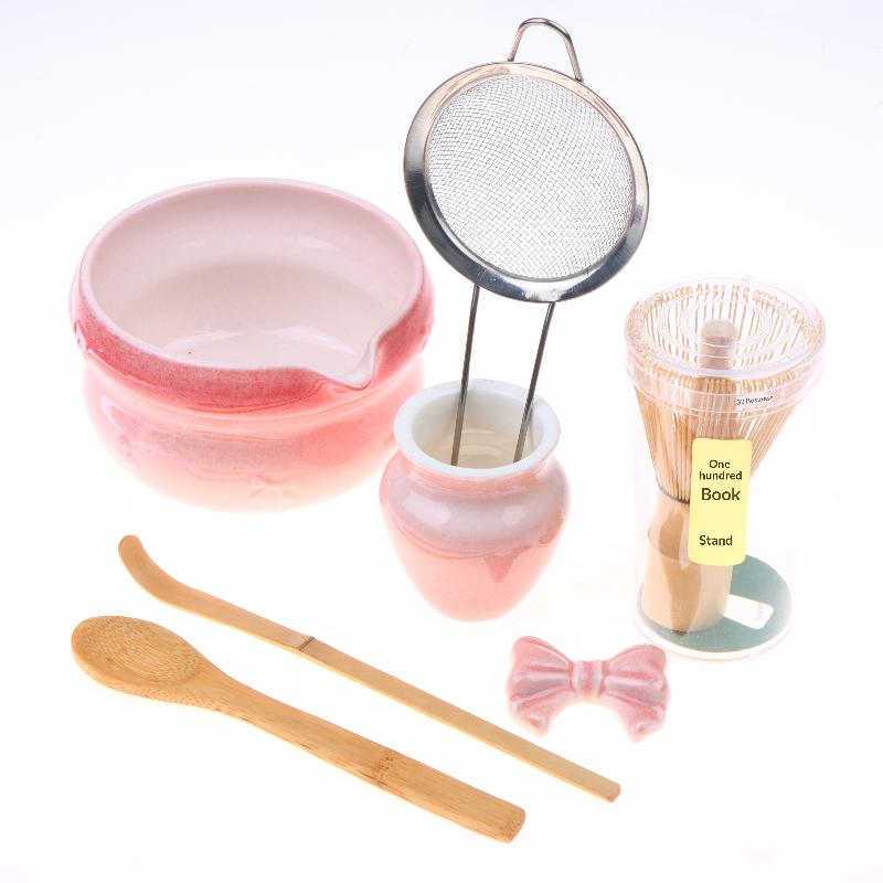 8PCS Matcha Tea Set Pink Gradient Japanese Style Complete Matcha Bowl Kit Perfect Gift for Wedding Housewarming