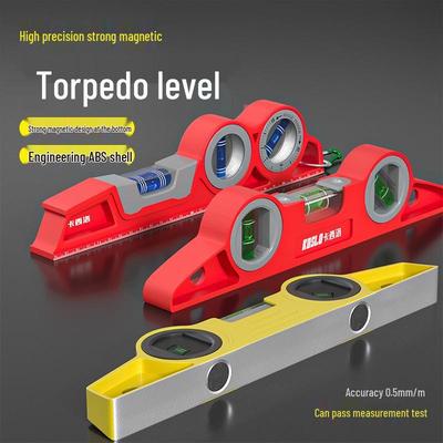 High-Precision Magnetic Torpedo Spirit Level with Ruler, Thickened and Drop-Proof Aluminum Construction