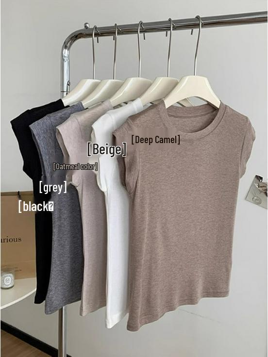 

Женская приталенная летняя хлопковая футболка с коротким рукавом и круглым вырезом Large