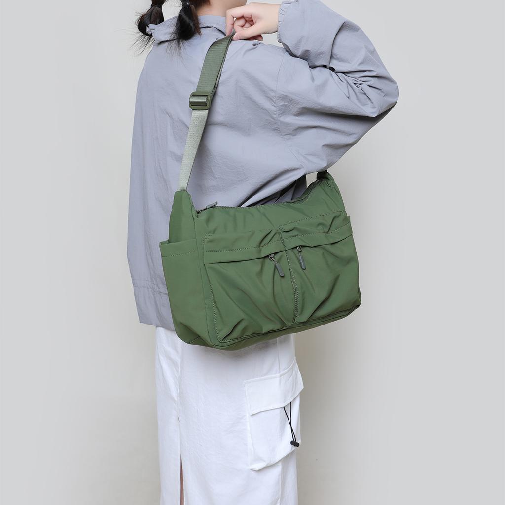 Nylon Messenger Bag, Men'S And Women'S Shoulder Messenger Bag, Neutral Dual-Purpose Satchel, Lightweight Anti-Splashing Large-Capacity Outdoor Bag