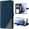 Case for Samsung Galaxy S21 Navy Blue Shockproof with Ticket Storage Soft Pu Leather