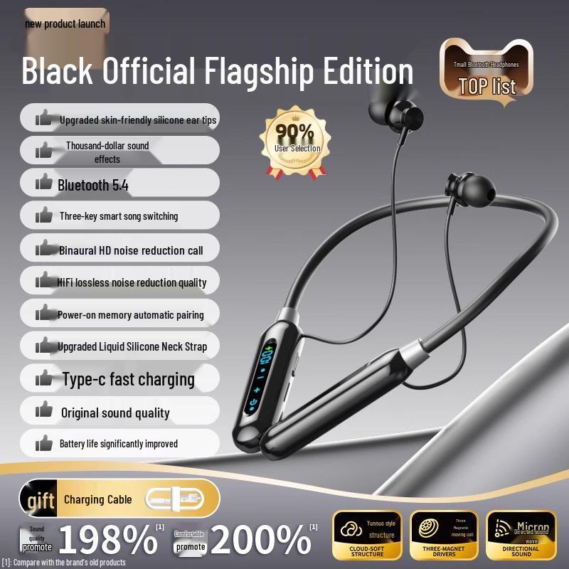 Authentic 2025 True Wireless Noise-Cancelling Bluetooth Neckband Headphones with Long Battery Life