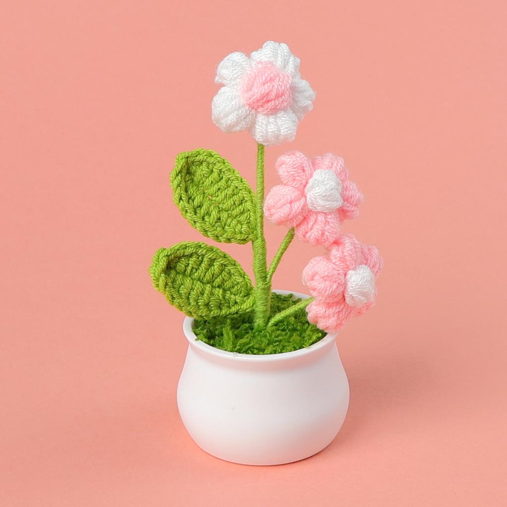 DIY ručně tkané mini květinové růže v květináči kancelářská plocha okrasné rostliny v květináčích vlněná nit Hotový výrobek Domácí dekorace