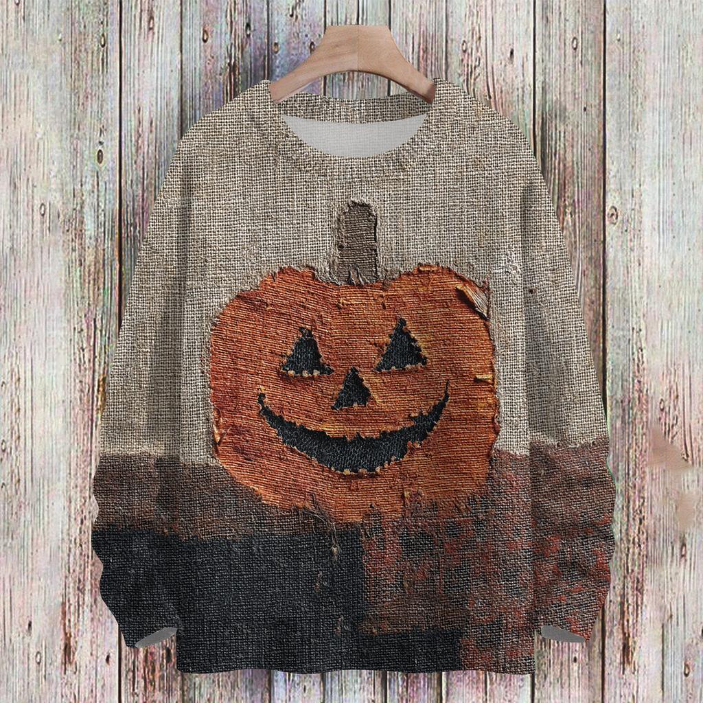 Ladies' Fashionable Casual Long Sleeved Christmas Printed Round Neck Knitted Yarn