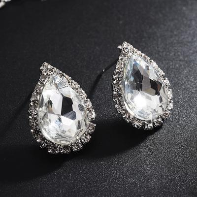 Korean Style Temperament and Personality Full of Diamonds and Water Drop Zircon Earrings, Party Meet Bridal Earrings