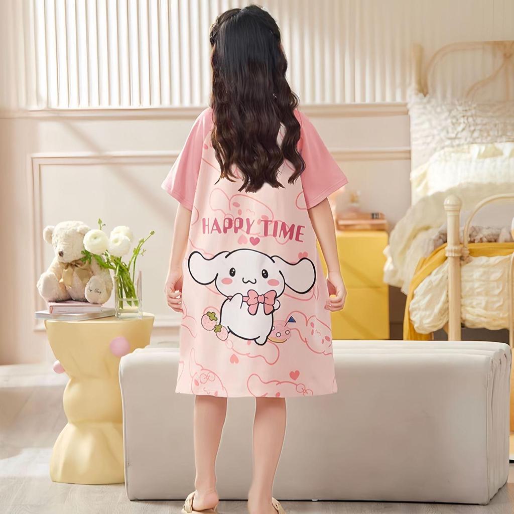 2026 Cute Summer Girls' Short Sleeve Pajamas - Stylish Thin Nightgown for Children