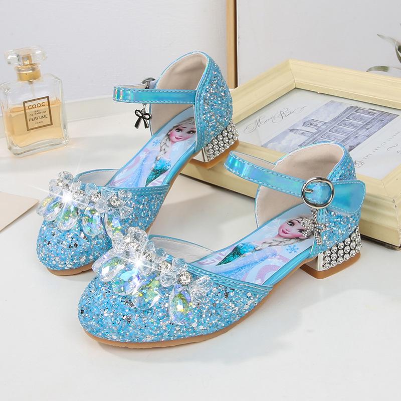 

Children s 2026 Spring Elsa Princess Crystal Mid-Heel Strap Sandals for Girls Size 36, Inner Length 22.00 cm небесно-голубой