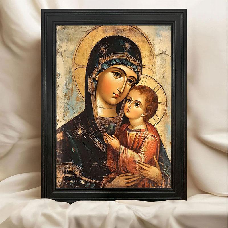 1pc Vintage Virgin Mary and Jesus Canvas Christian Faith Poster Home Wall Art, Vintage Living Room Kitchen Bathroom Decor