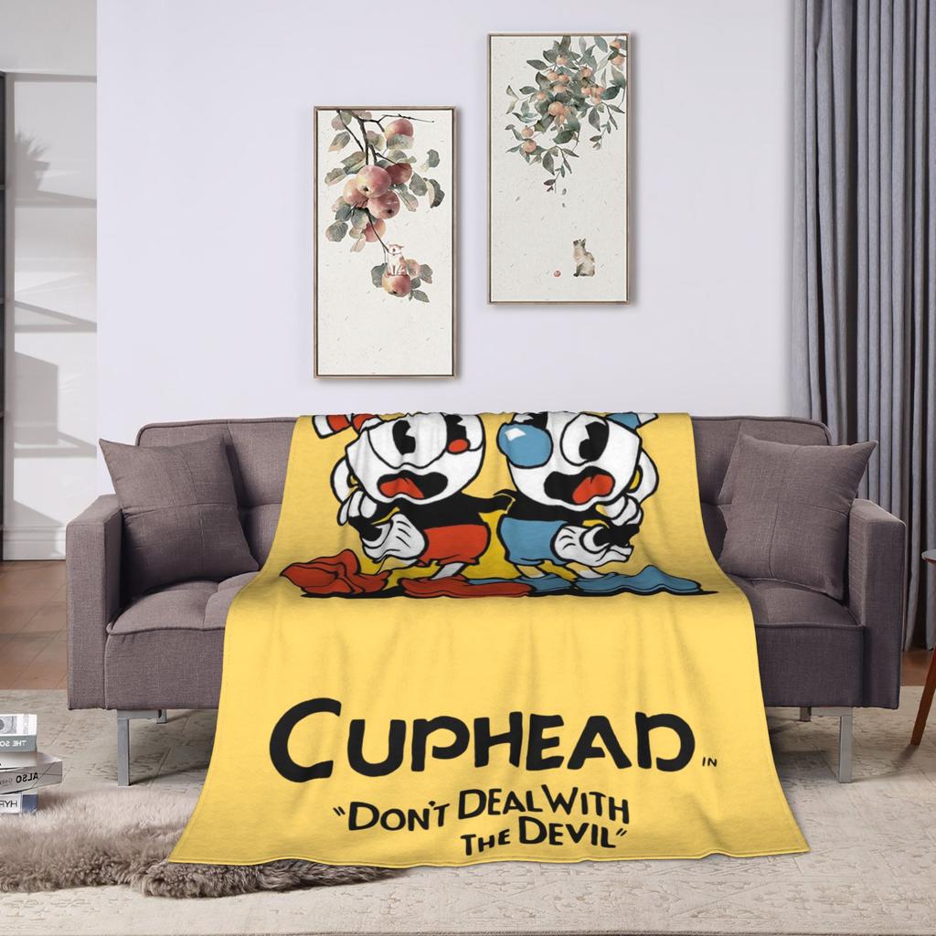 CUPHEAD Devil Blankets Coral Fleece Plush Winter Mugman Breathable Lightweight Thin Throw Blankets for Home Car Plush Thin Quilt