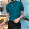 Korean Half High Collar Pullovers Summer Solid Color All-match Men's Clothing Slim Short Sleeve Stylish Casual Knitted T-shirts