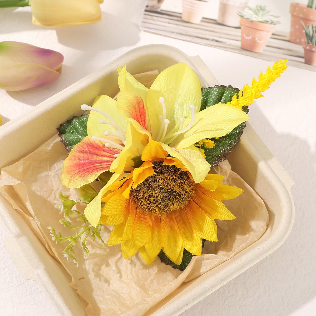 

AWAYTR Artificial Leafy Sunflower Duckbill Hairpin Floral Hair Clips Valentine Headwear Girl Hair Accessories Festival Gift